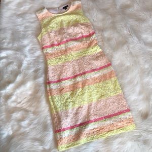 Ann Taylor Neon Striped Lace Overlay Dress